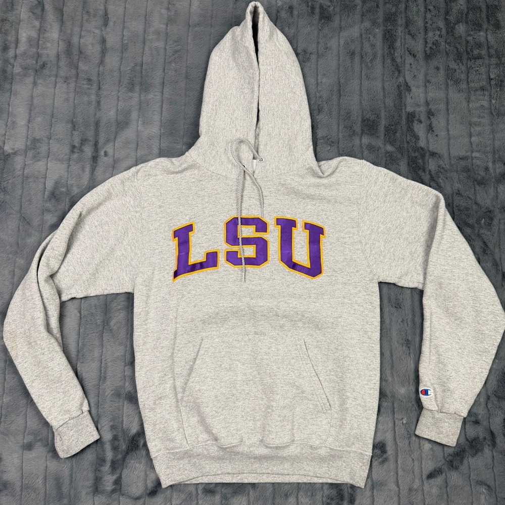 Champion LSU Tigers Hoodie Mens Small Heather Gray Pullover CS2071